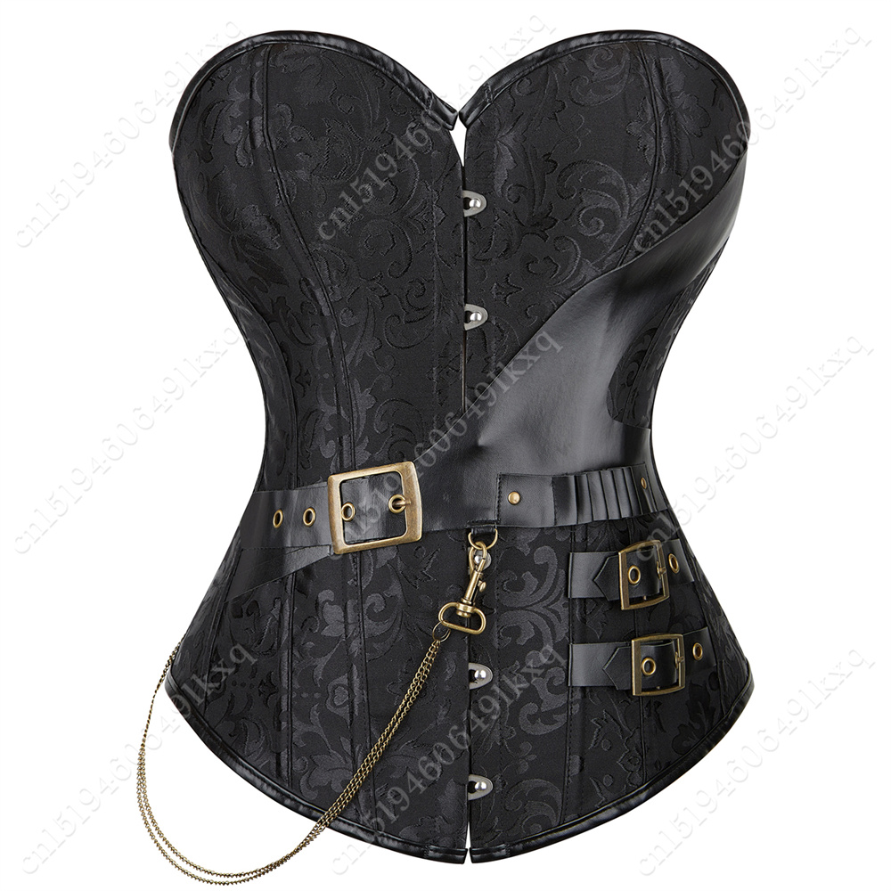 Corset Waist Cinch - Top Bustier Jacquard preto para mulheres,